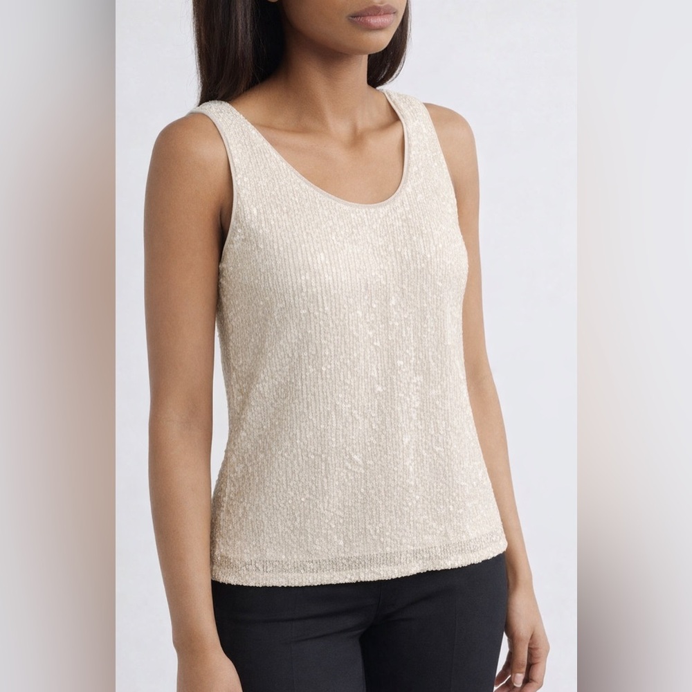 Anne Klein Elegant Sequin Beige Top